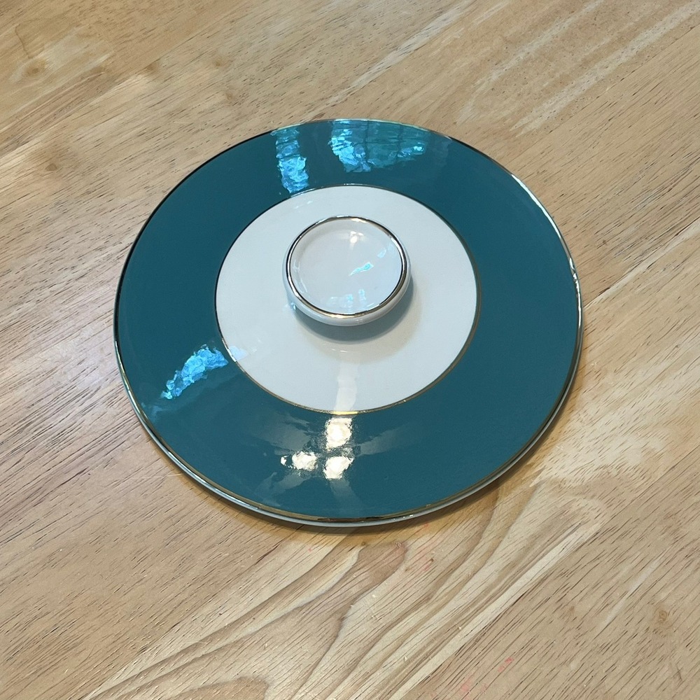 Vintage Homer Laughlin Cavalier Green Tureen Lid Replacement Teal Gold Trim 8in